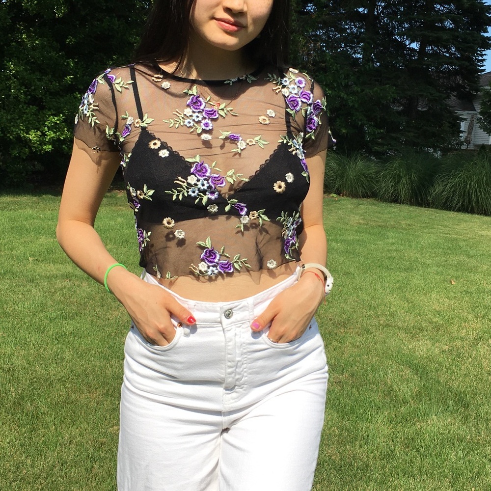 URBAN OUTFITTERS MESH FLORAL TOP